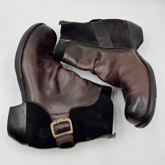 Fly London Leather & Suede Dark Brown Ankle Boots Womens Size 8 With Side Zipper - Picture 4 of 8
